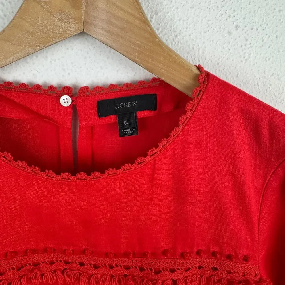 J. Crew Red Linen Top